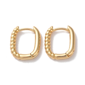 Half Spiral Rectangle Brass Hoop Earrings for Women, Real 18K Gold Plated, 15.5x13x2.5mm