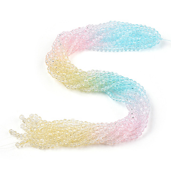Transparent Glass Beads Strands, Segmented Multi-color Beads, Faceted(32 Facets), Round, Light Sky Blue, 4~4.5mm, Hole: 1mm, about 90~95pcs/strand, 13.98''(35.5cm)
