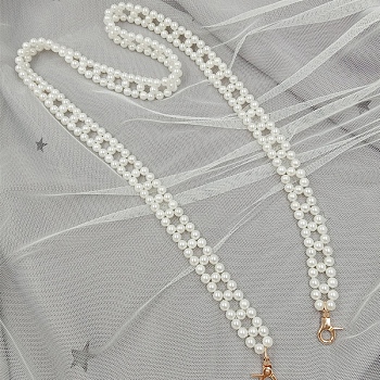 Plastic Imitation Pearl Beads Bag Chain Shoulder, with Metal Buckles, for Bag Straps Replacement Accessories, Wheat, 100cm