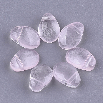 Transparent Spray Painted Glass Charms, teardrop, Pink, 8.5x6x4.5mm, Hole: 0.8mm