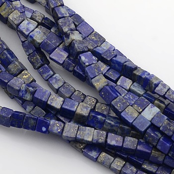 Cube Natural Lapis Lazuli Beads Strands, 4x4x4mm, Hole: 1mm, about 85~100pcs/strand, 15.3 inch~15.8 inch