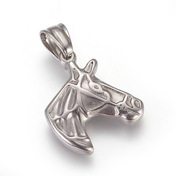 304 Stainless Steel Pendants, Horse, Stainless Steel Color, 21x19.5x4mm, Hole: 5x5.5mm