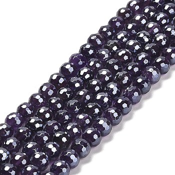 Electroplated Natural Amethyst Round Beads Strands, Faceted(128 Facets), 6mm, Hole: 1.2mm, about 63pcs/strand, 15.16 inch(38.5cm)