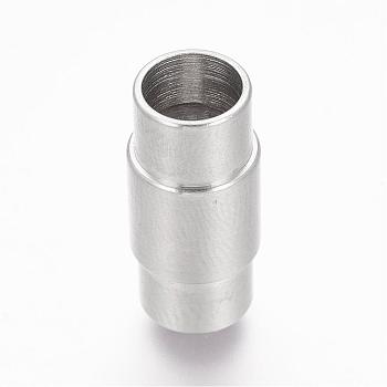 304 Stainless Steel Magnetic Clasps with Glue-in Ends, Column, Stainless Steel Color, 18x8.5mm, Hole: 6mm