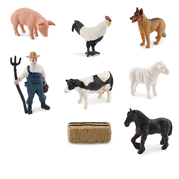 Plastic Animal & Farmer Model Ornaments Set, Micro Landscape Home Dollhouse Accessories, Pretending Prop Decorations, Mixed Color, 40~60x15~60mm, 8pcs/set