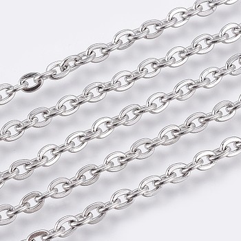 304 Stainless Steel Cable Chains, Soldered, Flat Oval, Stainless Steel Color, 4x3x0.8mm