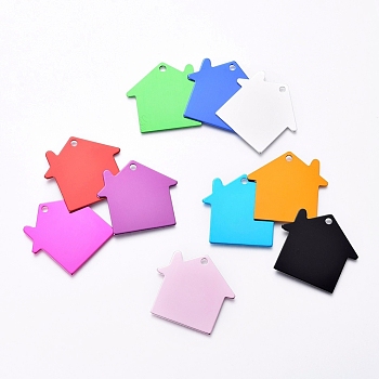 Pet Aluminium Pendants, Stamping Blank Tag, House, Mixed Color, 35x38x1mm, Hole: 3mm