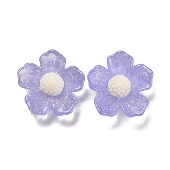 Transparent Resin Cabochons, with Glitter Powder, Flower, Plum, 20x20x7mm