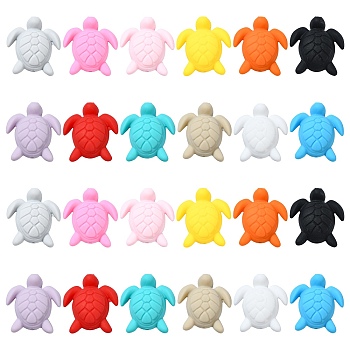 24Pcs 12 Colors Turtle Food Grade Eco-Friendly Silicone Focal Beads, Mixed Color, 33x29x13mm, Hole: 2mm, 2pcs/color