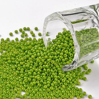 11/0 Grade A Round Glass Seed Beads, Baking Paint, Yellow Green, 2.3x1.5mm, Hole: 1mm, about 48500pcs/pound