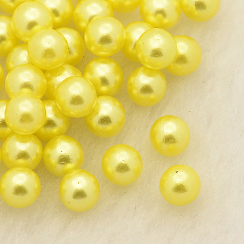 No Hole ABS Plastic Imitation Pearl Round Beads, Dyed, Yellow, 4mm, about 5000pcs/bag