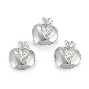 316 Surgical Stainless Steel Charms, Apple, Stainless Steel Color, 13.5x11x5mm, Hole: 1mm