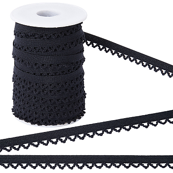 30 Yards Picot Edged Lingerie Sewing Elastic, Polyester Elastic Trim, for Undergarment Sewing Project, with 1Pc Plastic Empty Spools, Black, 11x1mm