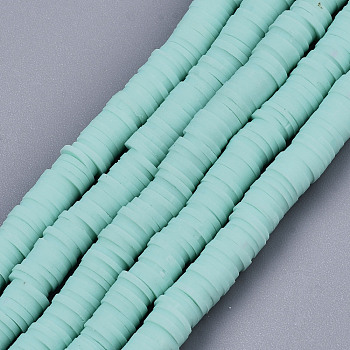 Handmade Polymer Clay Beads Strands, for DIY Jewelry Crafts Supplies, Heishi Beads, Disc/Flat Round, Aquamarine, 6x0.5~1mm, Hole: 1.8mm, about 320~447pcs/strand, 15.75 inch~16.14 inch(40~41cm)
