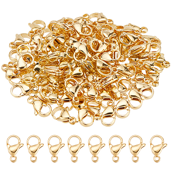 Elite 100Pcs 304 Stainless Steel Lobster Claw Clasps, Parrot Trigger Clasps, Manual Polishing, Real 24K Gold Plated, 11x7x3.5mm, Hole: 1mm