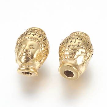 316 Surgical Stainless Steel Beads, Buddha Head, Golden, 10x13x9mm, Hole: 2mm