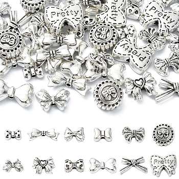 60Pcs 12 Styles Tibetan Style Alloy Beads, Bowknot, 7~10.5x8~14.5x4mm, Hole: 1.6~1.8mm, 5pcs/style