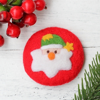 Christmas Theme Santa Claus Brooch Needle Felting Kit, including Instructions, 1Pc Foam, 4Pcs Needles, 7 Colors Wool, 1Pc Brooch Finding, 1Pc Hot Melt Glue Stick, Mixed Color, 25~115x5~85x2~29mm
