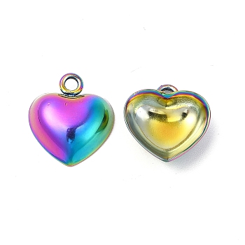 Ion Plating(IP) 304 Stainless Steel Pendants, Heart Charms, Rainbow Color, 15.5x14x4.5mm, Hole: 1.7mm