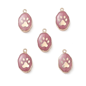 Natural Rhodonite Pendants, Oval Charms with Golden Brass Edge, 22x13x3~5.5mm, Hole: 1.8mm
