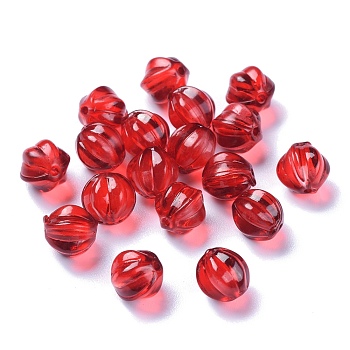 Transparent Glass Beads, with Glitter Powder, Pumpkin, Red, 8.5x8mm, Hole: 1.2mm