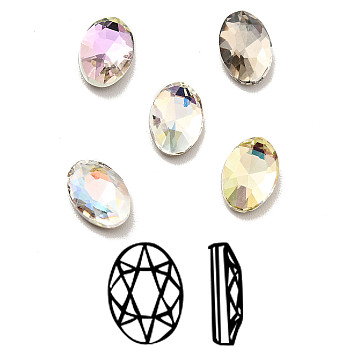 K9 Glass Rhinestone Cabochons, Flat Back & Back Plated, Faceted, Oval, Mixed Color, 6x4x2mm