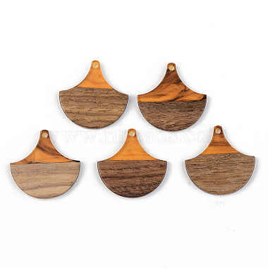 Orange Fan Resin+Wood Pendants