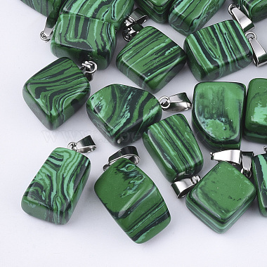 Stainless Steel Color Nuggets Malachite Pendants