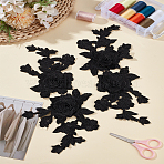 2Pcs Polyester Embroidery Flower Ornament Accessories, for Cuff Colar Decoration, Black, 280x136x3mm, 2pcs/set(PATC-LP0001-34)