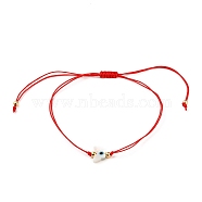 Adjustable Nylon Cord Braided Bead Bracelets, Red String Bracelets, with Round Brass Beads, Natural White Shell Beads and Synthetic Turquoise, Butterfly with Evil Eye, Red, Inner Diameter: 2-1/2~3-7/8 inch(6.4~10.1cm)(BJEW-JB05543-01)