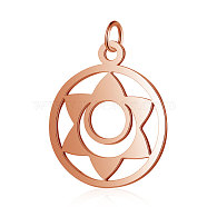 304 Stainless Steel Pendants, Chakra, Svadhishthana, Flat Round with Flower, Rose Gold, 22.5x19x1mm, Hole: 3mm(STAS-S105-T525R)