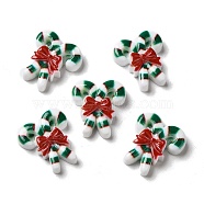 Christmas Opaque Resin Cabochons, Candy Cane with Red Bowknot, Green, 20x18.5x5mm(RESI-K019-24)