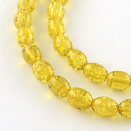 Transparent Crackle Glass Beads Strands, Oval, Gold, 8x5.5~6mm, Hole: 1mm, about 100pcs/strand, 31.4 inch(X-DGLA-S085-6x8-12)