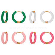 4 Pairs 4 Color Golden 304 Stainless Steel Huggie Hoop Earrings with Enamel, Mixed Color, 16x17.5x2.5mm, 1 pair/color(EJEW-AN0004-69)