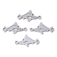 201 Stainless Steel Links connectors, Laser Cut, Shark, Stainless Steel Color, 9.5x18x1mm, Hole: 1.4mm(STAS-R104-030P)