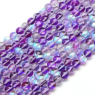 Synthetic Moonstone Beads Strands, Dyed, Holographic Beads, Half AB Color Plated, Round, Dark Orchid, 8mm, Hole: 1mm, about 49pcs/strand, 15 inch(G-F143-8mm-05)