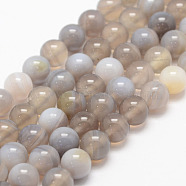 Natural Striped Agate/Banded Agate Bead Strands, Round, Grade A, Light Grey, 8mm, Hole: 1mm, about 47~48pcs/strand, 14.5 inch(X-G-K155-D-8mm-02)