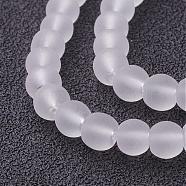 Transparent Glass Bead Strands, Frosted, Round, White, 4mm, Hole: 1.1~1.6mm, about 200pcs/strand, 31.4 inch(X-GLAA-S031-4mm-13)
