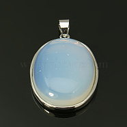 Synthetic Opalite Pendants with Alloy Finding Settings, Oval, Platinum Metal Color, White, 35x24x8mm, Hole: 4x6mm(G-E206-01P)