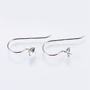 304 Stainless Steel Earring Hooks, For Half Drilled Beads, Stainless Steel Color, 14mm, 21 Gauge, Pin: 0.7mm(STAS-I097-063P)