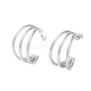 202 Stainless Steel Stud Earrings, Split Earrings with 304 Stainless Steel Pins, Stainless Steel Color, 25x14mm(EJEW-C076-01P)