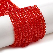Transparent Glass Beads, Faceted(32 Facets), Round, Red, 3~3.5mm, Hole: 0.6mm, about 174~175pcs/strand, 21.18~21.34 inch(53.8~54.2cm)(EGLA-A035-T3mm-D01)