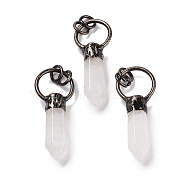 Natural Quartz Crystal Faceted Pointed Bullet Pendants, Rock Crystal Brass Ring Charms with Jump Rings, Red Copper, 48~50x20x9~10mm, Hole: 6mm(G-A221-03D)