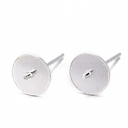 925 Sterling Silver Ear Stud Findings, Earring Posts with 925 Stamp, Silver, 13mm, Tray: 6mm, Pin: 0.7mm and 0.8mm(STER-K167-044A-S)