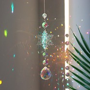 Snowflake K9 Glass Big Pendant Decorations, Hanging Sun Catchers, Crystal Prism Rainbow Maker for Christmas Tree, Ceiling Chandelier, Window, Garden, Round, 400mm(PW-WG59589-02)