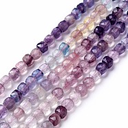 Natural Fluorite Beads Strands, Faceted, Cube, 4x4x4mm, Hole: 0.7mm, about 96pcs/strand, 15.43 inch(39.2cm)(G-G991-C01)