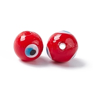 Handmade Evil Eye Lampwork Beads, Round, Red, 12~12.5mm, Hole: 1.6mm(LAMP-F025-03C)