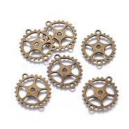 Steampunk Tibetan Style Links connectors, Cadmium Free & Nickel Free & Lead Free, Cog Gear, Antique Bronze, 28x25x2mm, Hole: 2mm(TIBEB-AB5010-AB-FF)