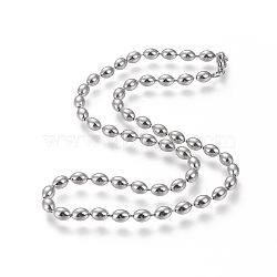304 Stainless Steel Beaded Necklaces, with Lobster Claw Clasps, Rice, Stainless Steel Color, 16.65 inch(42.3cm), Rice: 6.5x4.5mm(NJEW-I238-05A)