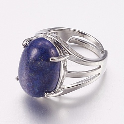 Natural Lapis Lazuli Wide Band Finger Rings, with Brass Ring Findings, Oval, 18mm(X-RJEW-K224-A15)